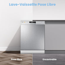 Load image into Gallery viewer, COMFEE' CDWPF1201PS Lave-vaisselle Pose Libre, 60 cm, 12 couverts, départ différé, fonction demi-charge, paniers flexibles - Acier Inoxydable, 49 dB, Commande Bouton