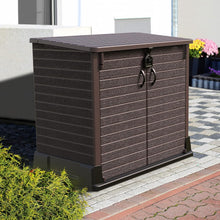 Load image into Gallery viewer, Duramax StoreAway 1200L Plastic Garden Shed/ Flat Lid,Outdoor Storage Shed,Wheelie Bin Hideaways,Wheelie bin box,Durable Construction,Ideal for Bikes,BBQs &amp; 2x 240L Bins,145x85x125 cm,Brown