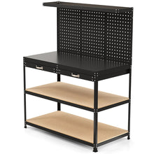 Load image into Gallery viewer, Établi de Bricolage 121 x 61 cm Table de Travail en Métal de 230 kg avec 3 Panneaux Perforés 24 Accessoires de Suspension Noir/Bleu Marine -