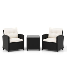 Load image into Gallery viewer, Ensemble de Meubles 3 Pices de Patio en Rotin Charge 180KG Salon de Jardin 2 Fauteuils Table Basse avec Plateau Noir/Beige/Blanc -