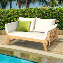 Load image into Gallery viewer, Chaise Longue Convertible avec Coussin Canapé de Jardin 2 en 1 en Bois d’Acacia avec Accoudoir Réglable pour Patio Piscine Jardin Blanc/Gris/Bleu/Rouge -
