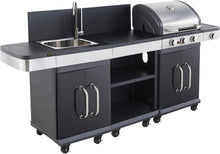 Load image into Gallery viewer, Cook'in Garden Cuisine extérieure modulable FIDGI 3 - Barbecue au gaz 3 brûleurs avec thermomètre Meuble d'appoint desserte et évier