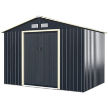 Load image into Gallery viewer, Abri de Jardin en Métal 5,29 77 x 191 x 202 cm avec 2 Portes Coulissantes Verrouillables 4 Trous d’Aération Gris pour Vélo -