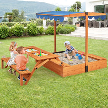 Load image into Gallery viewer, Bac à Sable en Bois pour Enfants avec Couvercle Aire de Jeux avec Table Sensorielle Pliable &amp; Banc Parasol Ajustable pour 3+ Ans Naturel -