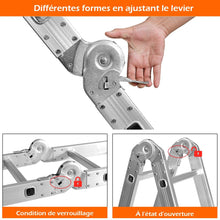 Load image into Gallery viewer, Échelle Polyvalente 5 en 1 avec 2 Montants 4 Plis 15 Echelons Pliable et Multifonction Capacité 150kg en Aluminium -