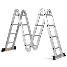 Load image into Gallery viewer, chelle Polyvalente 5 en 1 avec 2 Montants 4 Plis 15 Echelons Pliable et Multifonction Capacit 150kg en Aluminium -