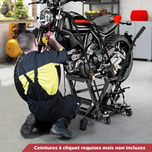 Load image into Gallery viewer, Cric Hydraulique pour Moto Capacité de 680 kg Table Élévatrice Moto Plateforme Réglable en Hauteur sur 3 Niveaux Rouge/Noir -