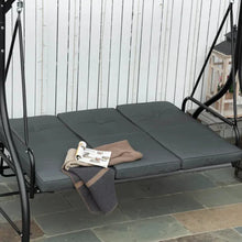 Load image into Gallery viewer, Balancelle de jardin 3 places convertible matelas fourni gris mtal noir -