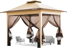 Load image into Gallery viewer, VIVOHOME Tente Écran Tonnelle Pliante Portable résistant à l'eau Barnum Pavillon de Jardin avec Moustiquaire 2 Portes à Fermeture Éclair et Sac Roulant (Beige &amp; Marron, 3x3 m)