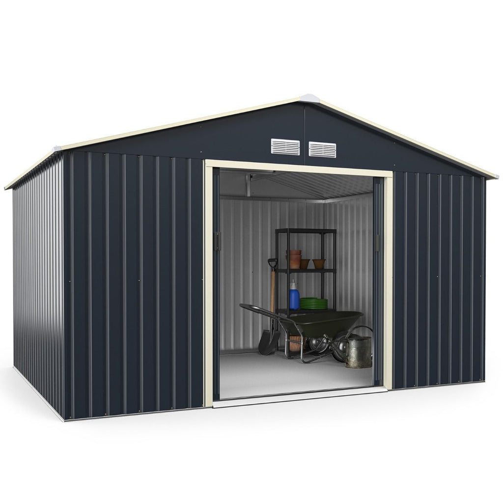 Abri de Jardin en Métal & Extension 10.85avec 2 Portes Coulissantes Verrouillables 4 Trous d’Aération Gris pour Vélo -