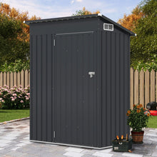 Load image into Gallery viewer, Abri de Rangement Toutes Saisons Abri  Outils Utilitaire avec Toit en Pente Porte Ouvrante Arations Cadre en Mtal Galvanis Gris -
