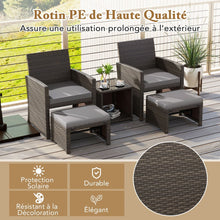 Load image into Gallery viewer, Ensemble Meuble de Salon 5PCS Salon de Jardin en Rotin PE avec Coussin pour Balcon Piscine Terrasse Gris/Blanc -
