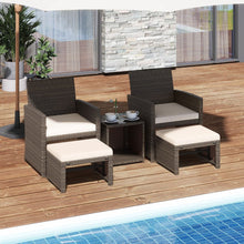 Load image into Gallery viewer, Ensemble Meuble de Salon 5PCS Salon de Jardin en Rotin PE avec Coussin pour Balcon Piscine Terrasse Gris/Blanc -