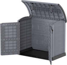 Load image into Gallery viewer, Duramax StoreAway 1200L Plastic Garden Shed/ Flat Lid,Outdoor Storage Shed,Wheelie Bin Hideaways,Wheelie bin box,Durable Construction,Ideal for Bikes,BBQs &amp; 2x 240L Bins,145x85x125 cm,Brown
