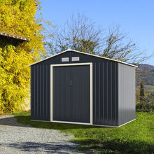 Load image into Gallery viewer, Abri de Jardin en Métal 5,29 77 x 191 x 202 cm avec 2 Portes Coulissantes Verrouillables 4 Trous d’Aération Gris pour Vélo -