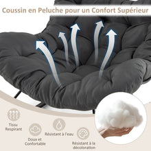 Load image into Gallery viewer, Chaise à Bascule d'Intérieur et d'Extérieur Chaise Papasan Surdimensionnée avec Coussin Rembourré &amp; Cadre en Métal Capacité 205 Kg Gris -