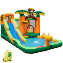 Load image into Gallery viewer, 7 en 1 Ch芒teau Gonflable Tropical  Thme Singe &amp; Palmier avec Toboggan Aquatique avec Piscine &amp; 50 Boules Charge 90kg pour 2 Enfants de 3-10 Ans -