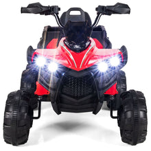 Load image into Gallery viewer, 12V Quad Electrique Enfants avec Lumires LED et Musique Vhicule Electrique Enfants avec Dmarrage Lent Charge 30kg 129 x 69 x 72 cm Noir/Rouge -