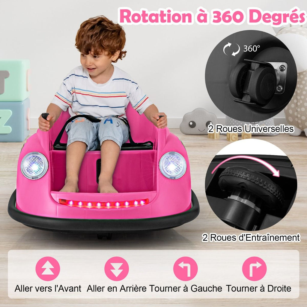 Auto-tamponneuse Electrique 12V pour Enfants Alimentée par Batterie Télécommande Lumières LED Musique pour les 2-5 Ans Rose/Rouge/Bleu -