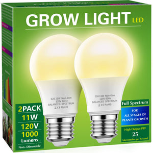 Grow Light Bulbs, Briignite LED Grow Light Bulb A19 Bulb, Full Spectrum Grow Light Bulb, Plant Light Bulbs E26 Base, 11W Grow Bulb 100W Equivalent, Gr