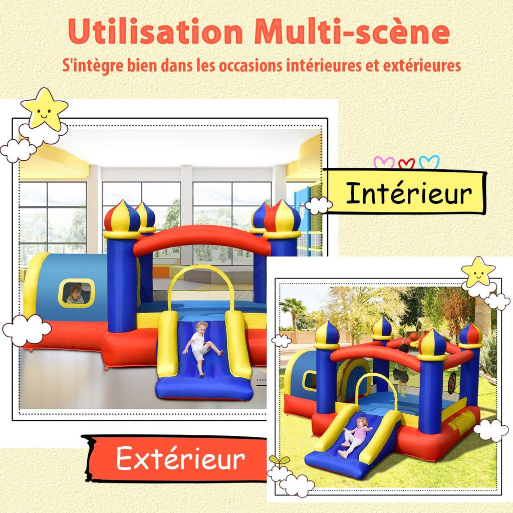 Château Gonflable pour Enfant avec Espace de Rebonds Petite Maison Toboggan Panier de Basket(sans Gonfleur) -