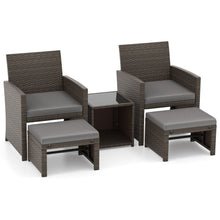 Load image into Gallery viewer, Ensemble Meuble de Salon 5PCS Salon de Jardin en Rotin PE avec Coussin pour Balcon Piscine Terrasse Gris/Blanc -