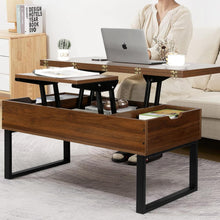 Load image into Gallery viewer, VOWNER Table Basse Relevable, Table de Salon Multifonctionnelle 3 en 1 avec Rangement Caché, Table Basse Convertible Manger de Salon, Couleur Noyer
