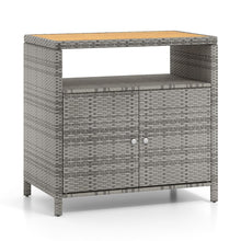 Load image into Gallery viewer, Armoire de Rangement Exterieur en Rotin Armoire de Jardin avec Plateau en Bois d'Acacia Compartiment Ouvert Buffet à 2 Portes -