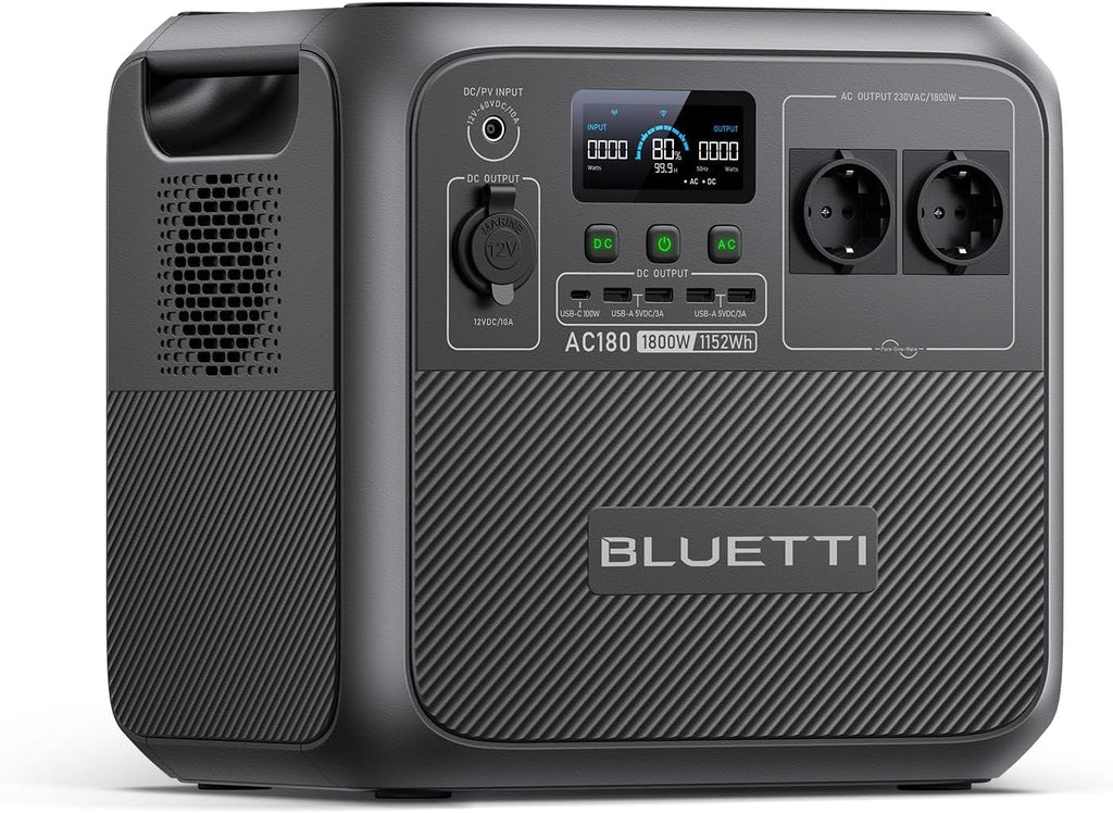 BLUETTI AC180 Générateur Électrique Portable, 0-80% en 45 Min, 1152Wh Batterie LiFePO4 avec 2 Sorties CA 1800W (2700W Pic), Station d’énergie Portable pour Camping, Voyages, Panne de Courant