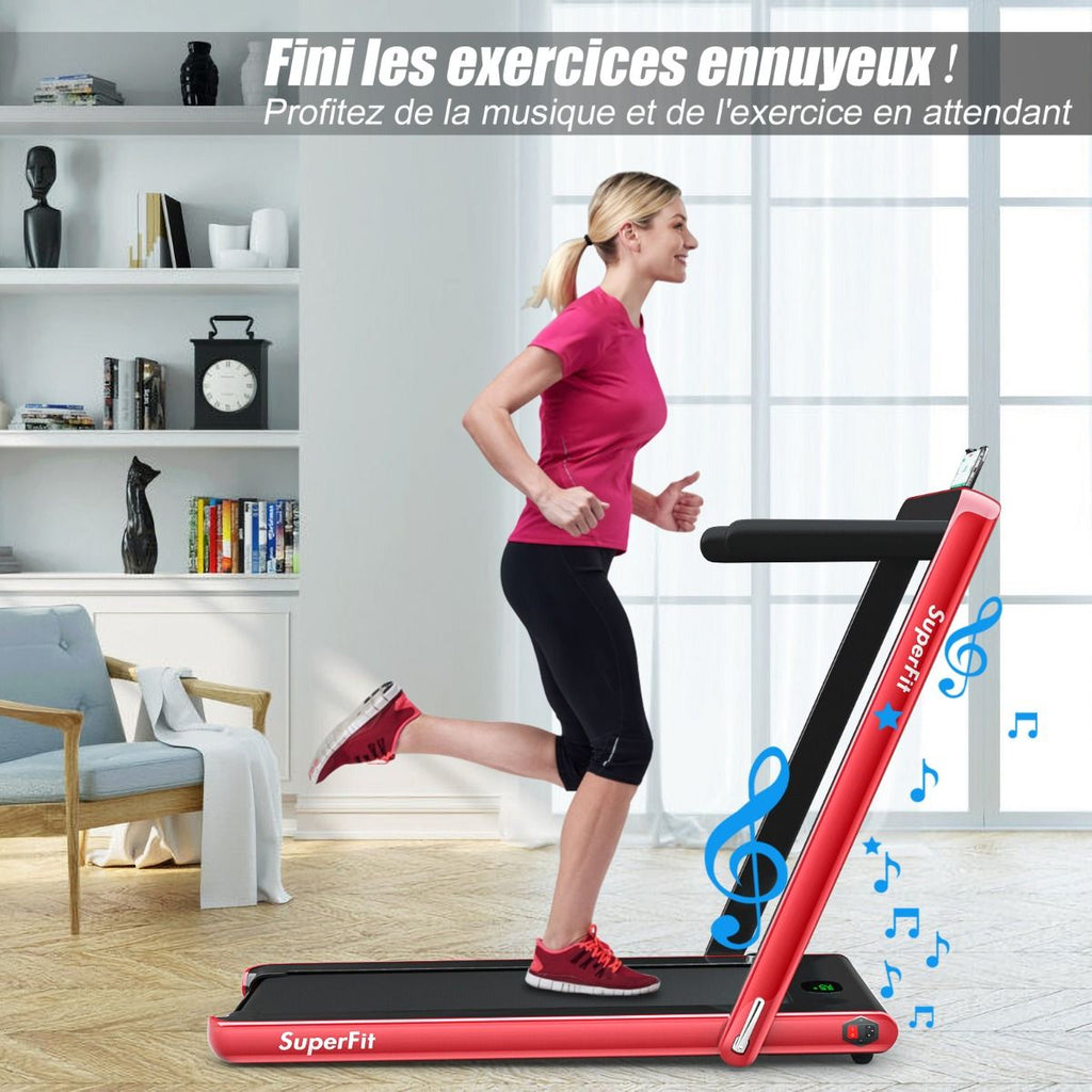 2 en 1 Tapis de Course Electrique Pliable 1 à 12 Km/H avec Haut-parleur Bluetooth Télécommande Moteur 0,75HP Vert/Blanc/Noir/Rouge/Or/Noir et Argenté/Bleu -