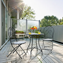 Load image into Gallery viewer, Ensemble Table et 2 Chaises Pliantes de Bistrot 2 Personnes Design Carreaux de Mosa茂que Colls sur du Ciment pour Terrasse -