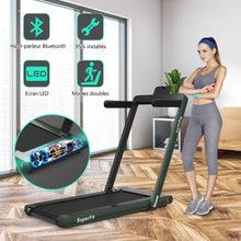 Load image into Gallery viewer, 2 en 1 Tapis de Course Electrique Pliable 1  12 Km/H avec Haut-parleur Bluetooth Tlcommande Moteur 0,75HP Vert/Blanc/Noir/Rouge/Or/Noir et Argent/Bleu -