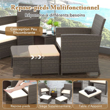 Load image into Gallery viewer, Ensemble Meuble de Salon 5PCS Salon de Jardin en Rotin PE avec Coussin pour Balcon Piscine Terrasse Gris/Blanc -