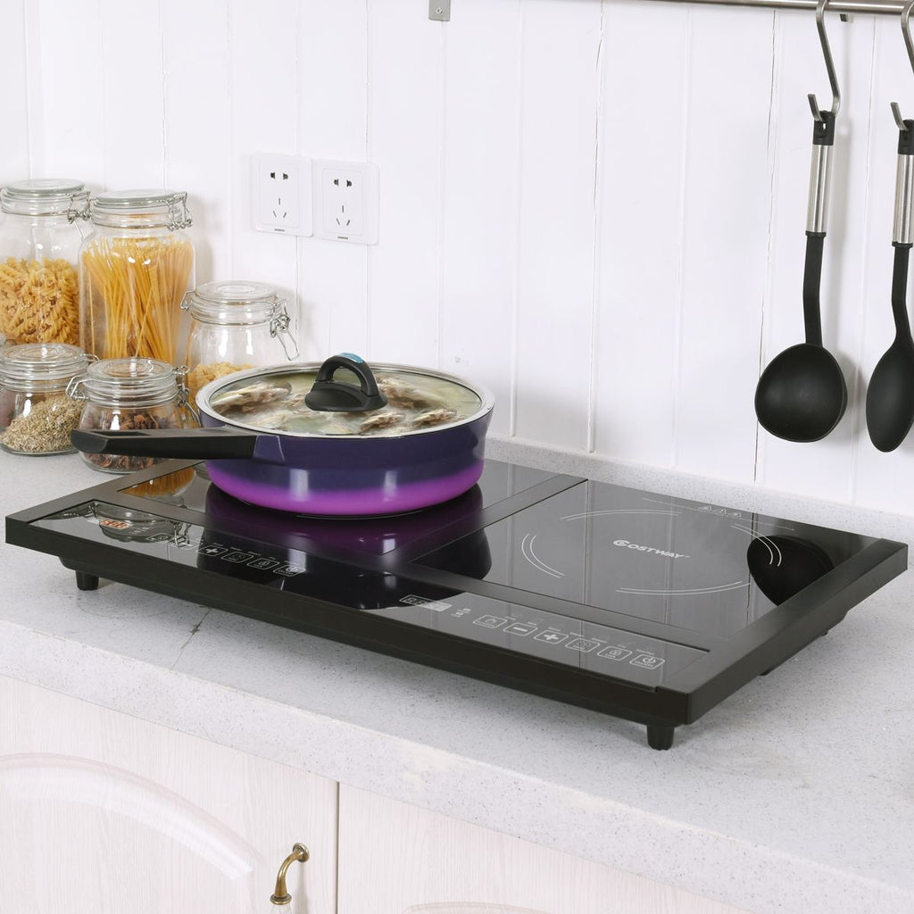Double Plaque de Cuisson Electrique en Vitrocramique 1800W+1800W 2 Zones 8 Niveaux de Temprature/Puissance Variables Noir -