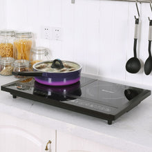 Load image into Gallery viewer, Double Plaque de Cuisson Electrique en Vitrocramique 1800W+1800W 2 Zones 8 Niveaux de Temprature/Puissance Variables Noir -