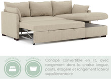 Load image into Gallery viewer, BUDWING Orlando Canapé Convertible d'angle Lit Chaise Longue Coffre Réversible Droite et Gauche Beige
