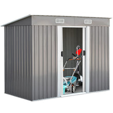 Load image into Gallery viewer, Abri de Jardin à l'Extérieur en Acier Galvanisé avec 2 Portes,4 Bouches d'Aération pour Stocker Outils 238 x 131 x 181CM Gris+Blanc -