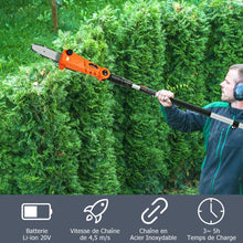 Load image into Gallery viewer, Élagueuse Télescopique sur Perche sans Fil 198 -274 cm Coupe Branche avec Batterie 20V et Chargeur Orange -