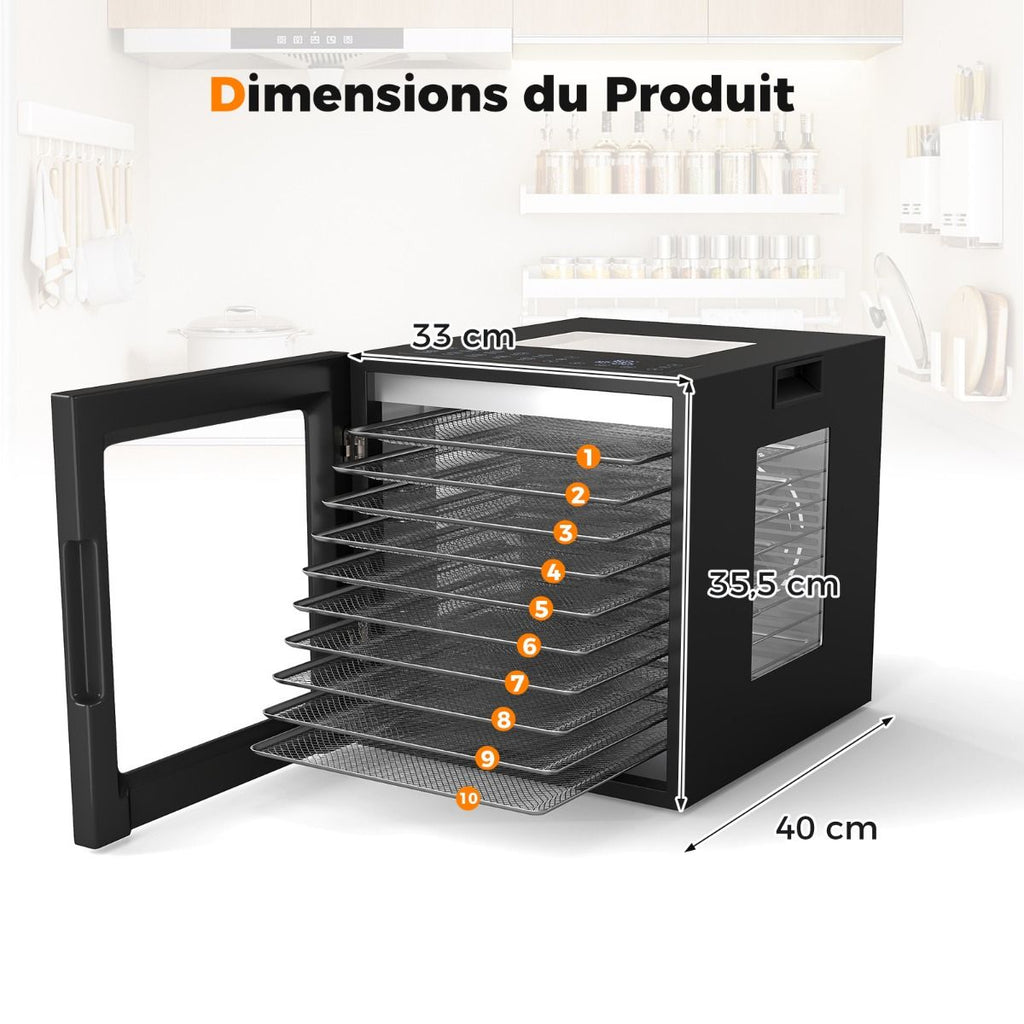 Dshydrateur Alimentaire Schoir  10 Plateaux en Acier Inoxydable avec 10 Programmes Prrgls Minuterie de 48H&Temprature de 30-75鈩Noir -