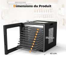 Load image into Gallery viewer, Dshydrateur Alimentaire Schoir  10 Plateaux en Acier Inoxydable avec 10 Programmes Prrgls Minuterie de 48H&amp;Temprature de 30-75鈩Noir -