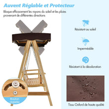 Load image into Gallery viewer, Balancelle de Jardin 2 Places en Bois avec Toit Inclinable Imperméable Chaîne Métallique Réglable Charge 240KG Cadre en A pour Jardin Véranda Cour -