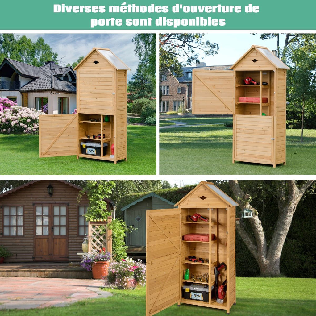 Abri de Jardin Extérieur à 5 Etagères Cabane Verrouillable en Bois de Sapin Toit en Tôle Galvanisée -