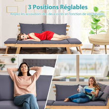 Load image into Gallery viewer, Chaise Longue Convertible avec Coussin Canapé de Jardin 2 en 1 en Bois d’Acacia avec Accoudoir Réglable pour Patio Piscine Jardin Blanc/Gris/Bleu/Rouge -