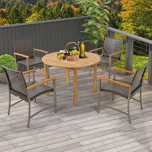Load image into Gallery viewer, Ensemble de 4 Chaises en Rotin pour l'Extrieur Chaises avec Accoudoirs en Bois d'Acacia Structure Mtallique Robuste Chaises Ergonomiques -