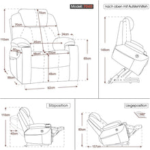 Load image into Gallery viewer, Aide à l'arrimage électrique MCombo, Fauteuil TV, Fauteuil Relaxant, Massage, Chauffage, Connexion USB réglable électriquement, Simili cuir, Noir