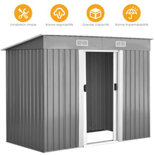 Load image into Gallery viewer, Abri de Jardin à l'Extérieur en Acier Galvanisé avec 2 Portes,4 Bouches d'Aération pour Stocker Outils 238 x 131 x 181CM Gris+Blanc -