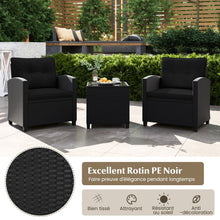 Load image into Gallery viewer, Ensemble de Meubles 3 Pices de Patio en Rotin Charge 180KG Salon de Jardin 2 Fauteuils Table Basse avec Plateau Noir/Beige/Blanc -
