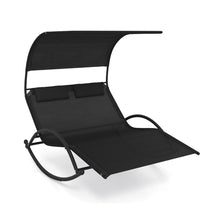 Load image into Gallery viewer, Chaise Longue Double Chaise  Bascule pour 2 Personnes 2 Appui-T锚tes Amovibles Cadre en Mtal Robuste Lit de Repos Ergonomique 2 Places Gris/Noir/Beige -