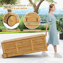 Load image into Gallery viewer, Coffre de Rangement 182L en Bois d’Acacia Charnière en Métal Banc de Rangement à Roulettes Extérieur pour Jardin Patio -