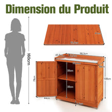 Load image into Gallery viewer, Costwy Rangement de Jardin Armoire en Bois Table de Jardinage avec Etagère Amovible 4 Roues Universelles Plateau en Acier Galvanisé -